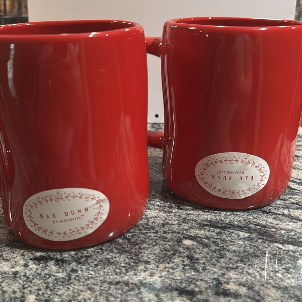 New❣️Rae Dunn Mug Set. Red with White Letters. “Up To Snow Good” Coffee HotCocoa - Picture 2 of 4